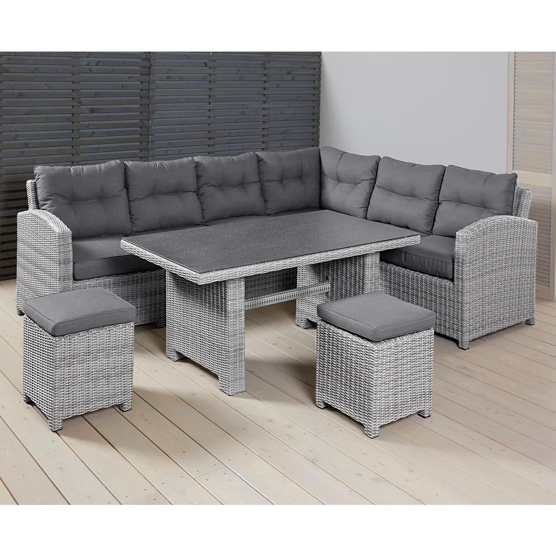 LC Garden Bilbao Dininglounge Geflecht Inkl. Kissen, Tisch Grau 2 LC Garden Bilbao Dininglounge Geflecht Inkl. Kissen, Tisch Grau – Bild 2