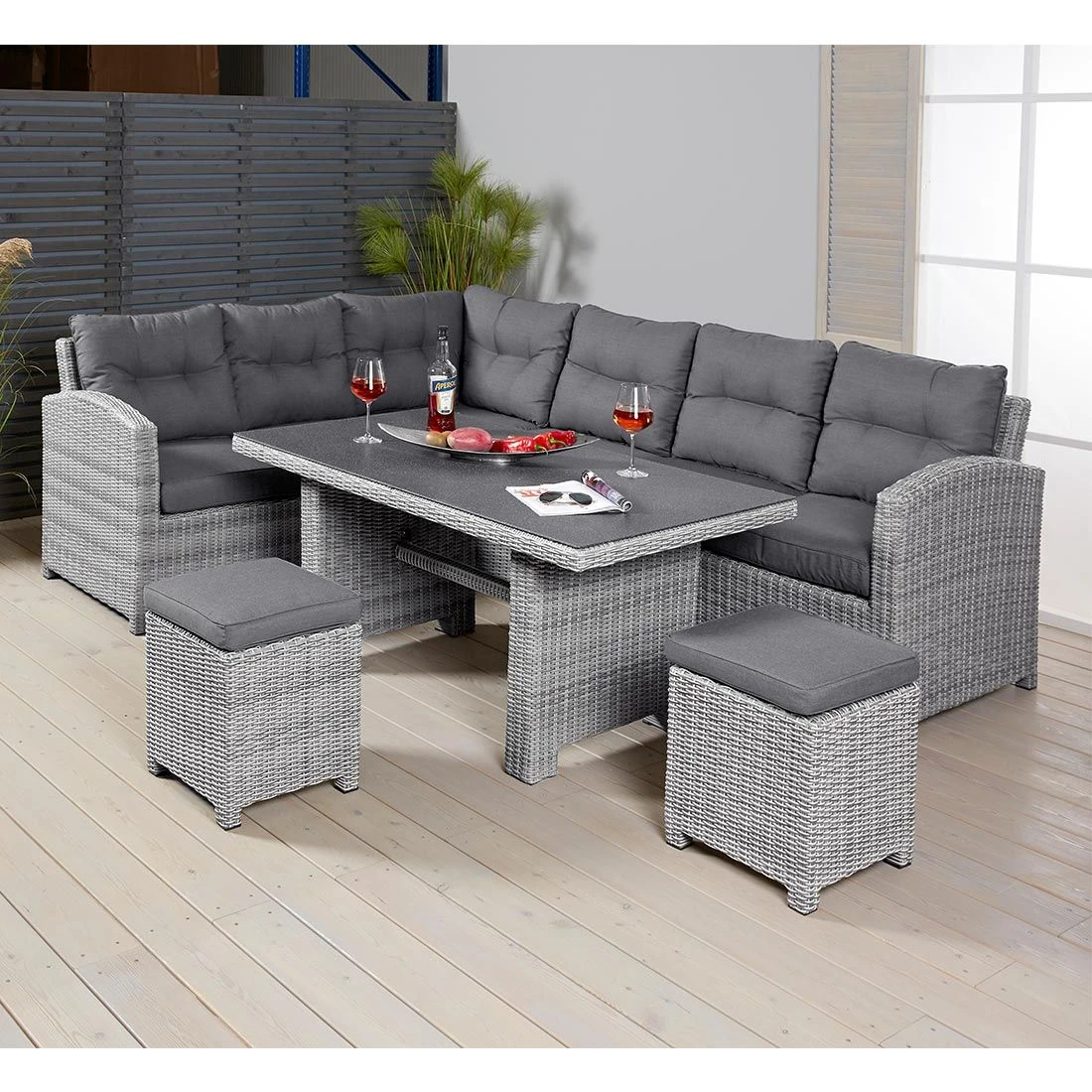 LC Garden Bilbao Dininglounge Geflecht Inkl. Kissen, Tisch Grau 5 LC Garden Bilbao Dininglounge Geflecht Inkl. Kissen, Tisch Grau – Bild 5