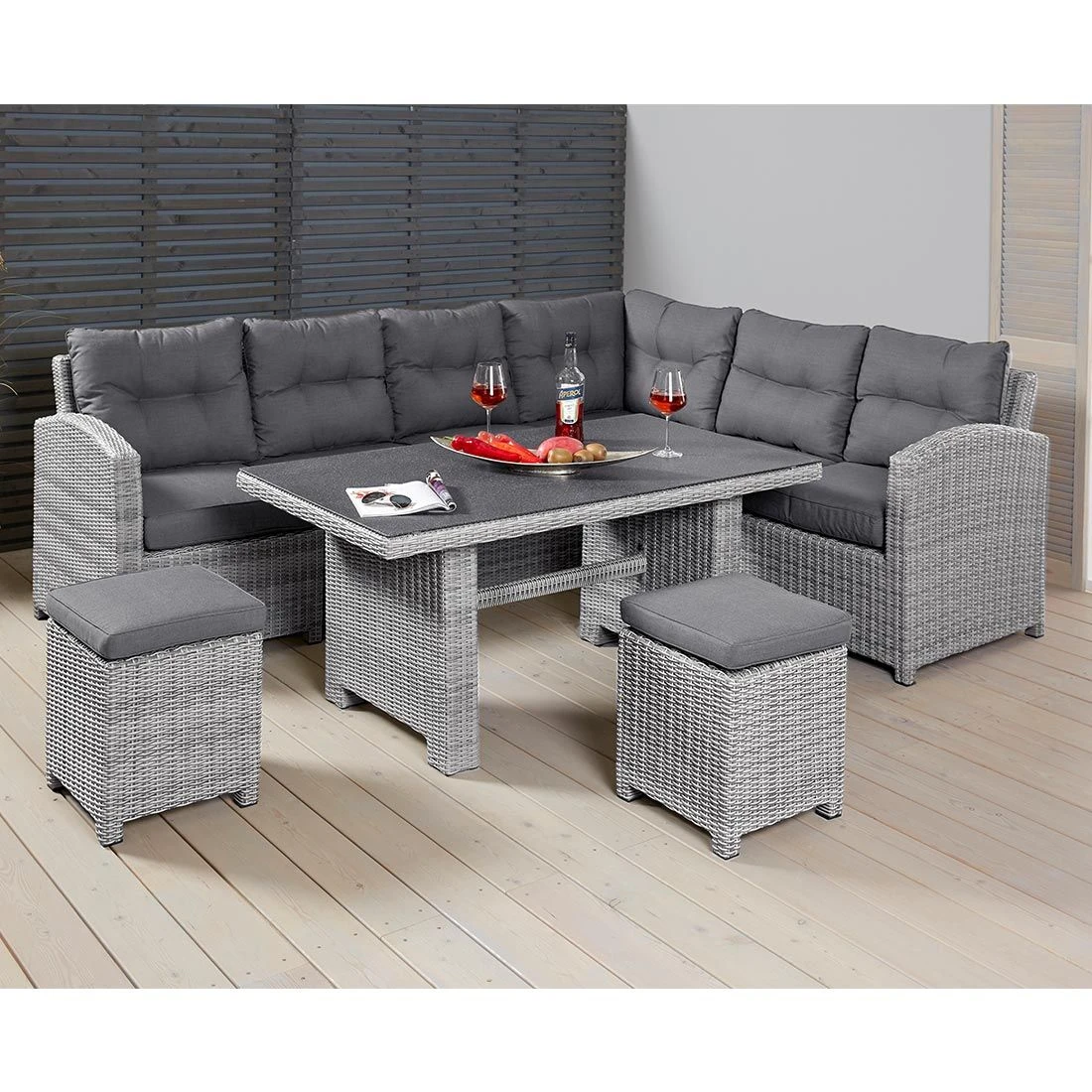 LC Garden Bilbao Dininglounge Geflecht Inkl. Kissen, Tisch Grau 6 LC Garden Bilbao Dininglounge Geflecht Inkl. Kissen, Tisch Grau – Bild 6