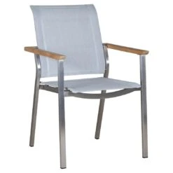 Zebra Infinity Stapelsessel Edelstahl/Textilene/Teakarmlehnen Shell Grey