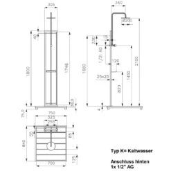 Ideal Bahama Gartendusche Kaltwasser Edelstahl/Kunstholz Silber/Braun -Garten Paradies Verkauf 811066 4