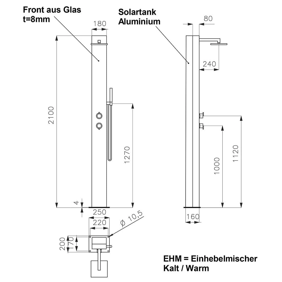 Ideal Kuba Garten Solardusche Edelstahl/Glas 3 Ideal Kuba Garten Solardusche Edelstahl/Glas – Bild 3