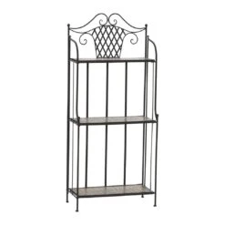 Siena Garden Prato Regal 143cm Eisen/Mosaikoptik 3 Böden Mattschwarz/Terracotta-Mix