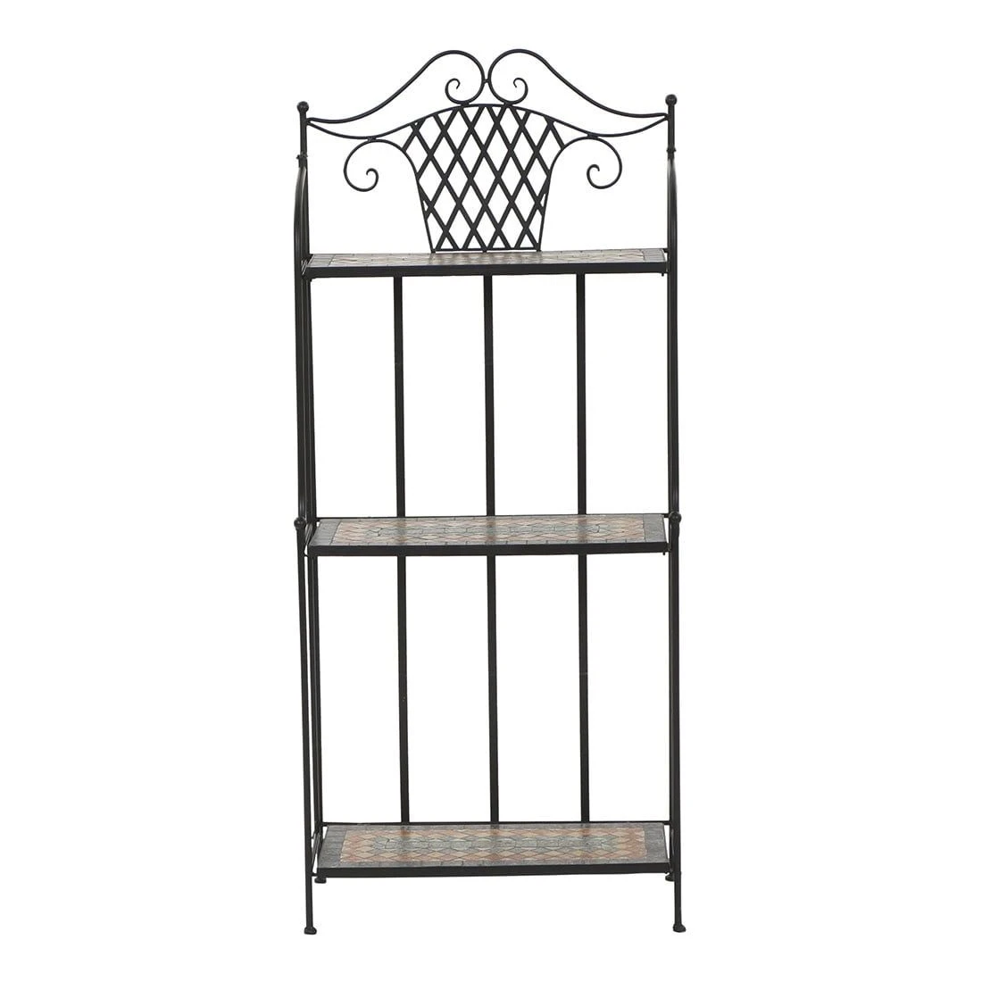 Siena Garden Prato Regal 143cm Eisen/Mosaikoptik 3 Böden Mattschwarz/Terracotta-Mix 2 Siena Garden Prato Regal 143cm Eisen/Mosaikoptik 3 Böden Mattschwarz/Terracotta-Mix – Bild 2