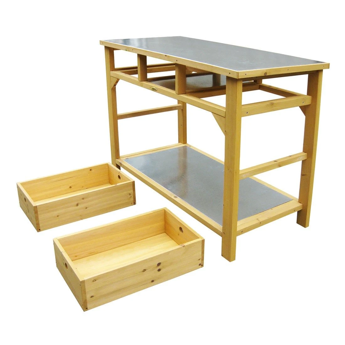 Habau Gartentisch/Pflanztisch 110x55 Cm Mit Schubladen Spießtanne/Blech Braun 3 Habau Gartentisch/Pflanztisch 110x55 Cm Mit Schubladen Spießtanne/Blech Braun – Bild 3