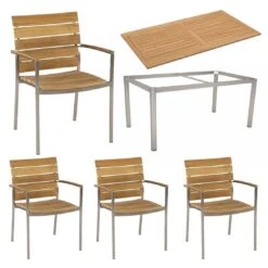 Stern Savona Stapelsessel 6-teiliges Gartenmöbelset Mit Teakholz Tisch 160x90cm Natur
