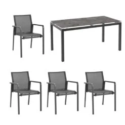 Best Rhodos Gartenmöbelset 5-tlg. Mit Tisch 160x90cm Anthrazit