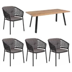Cane-Line Ocean Gartenmöbelset 5-tlg. Mit Tisch 160x90cm Dark Grey/Natur
