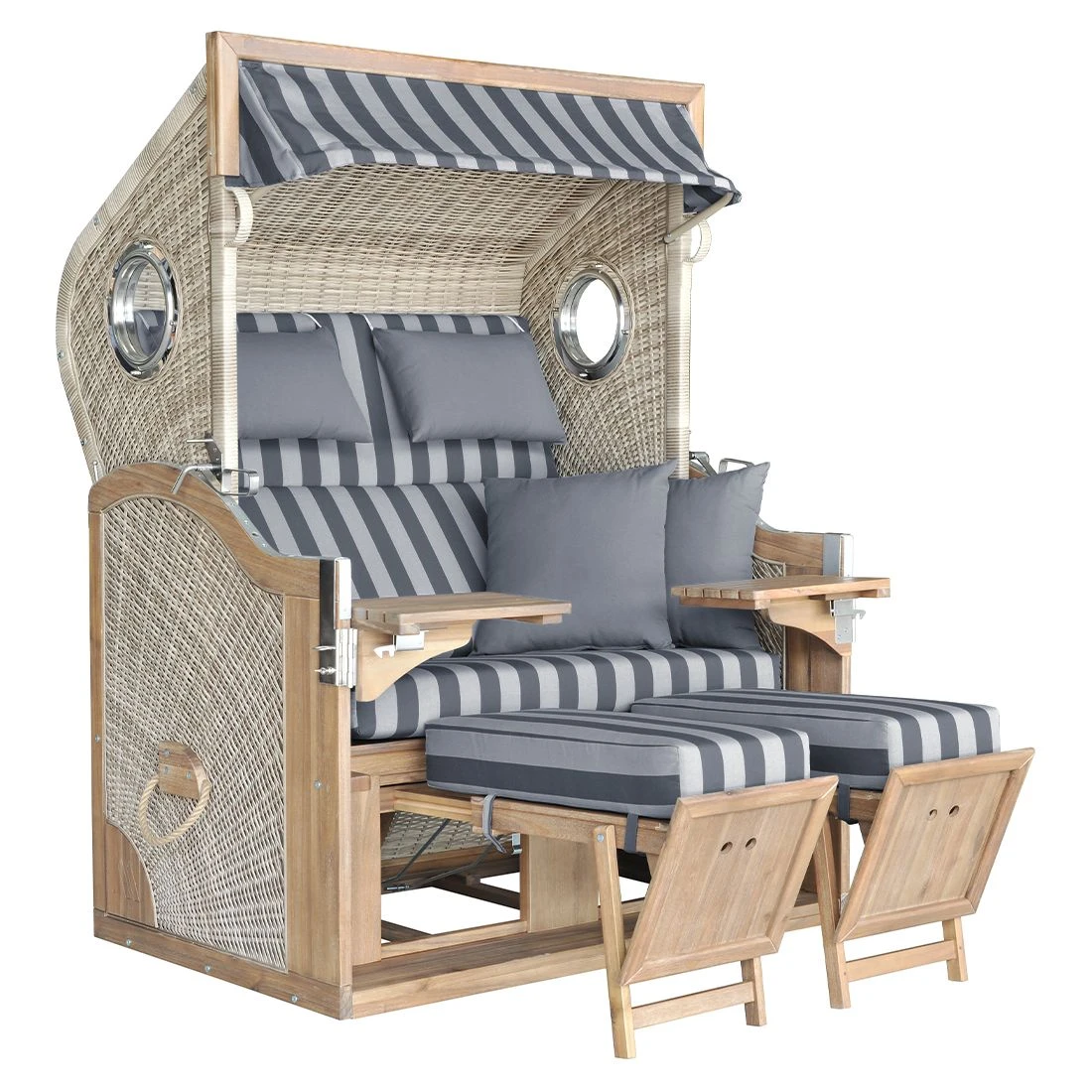 DeVries Pure Greenline 175XL Strandkorb Geflecht/Akazie Ice Flower 2 DeVries Pure Greenline 175XL Strandkorb Geflecht/Akazie Ice Flower – Bild 2