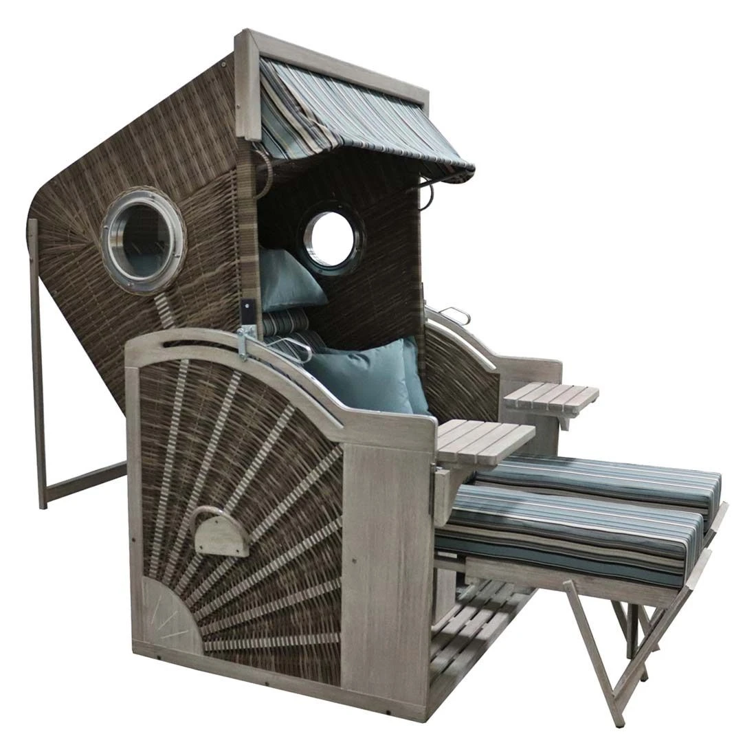 DeVries Pure Seaside L Strandkorb Geflecht/Pinienholz 444 Ice Flower 2 DeVries Pure Seaside L Strandkorb Geflecht/Pinienholz 444 Ice Flower – Bild 2