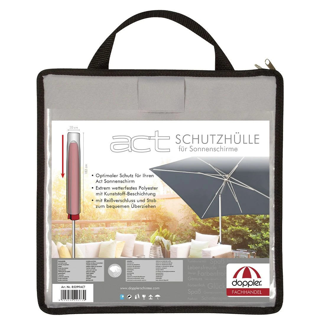 Doppler ACT Mittelstockschirm Schutzhülle Bis 310 Cm Hellgrau 1 Doppler ACT Mittelstockschirm Schutzhülle Bis 310 Cm Hellgrau