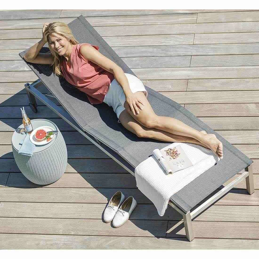 Kettler Feel Gartenliege Edelstahl/Textilene Grau Meliert 4 Kettler Feel Gartenliege Edelstahl/Textilene Grau Meliert – Bild 4