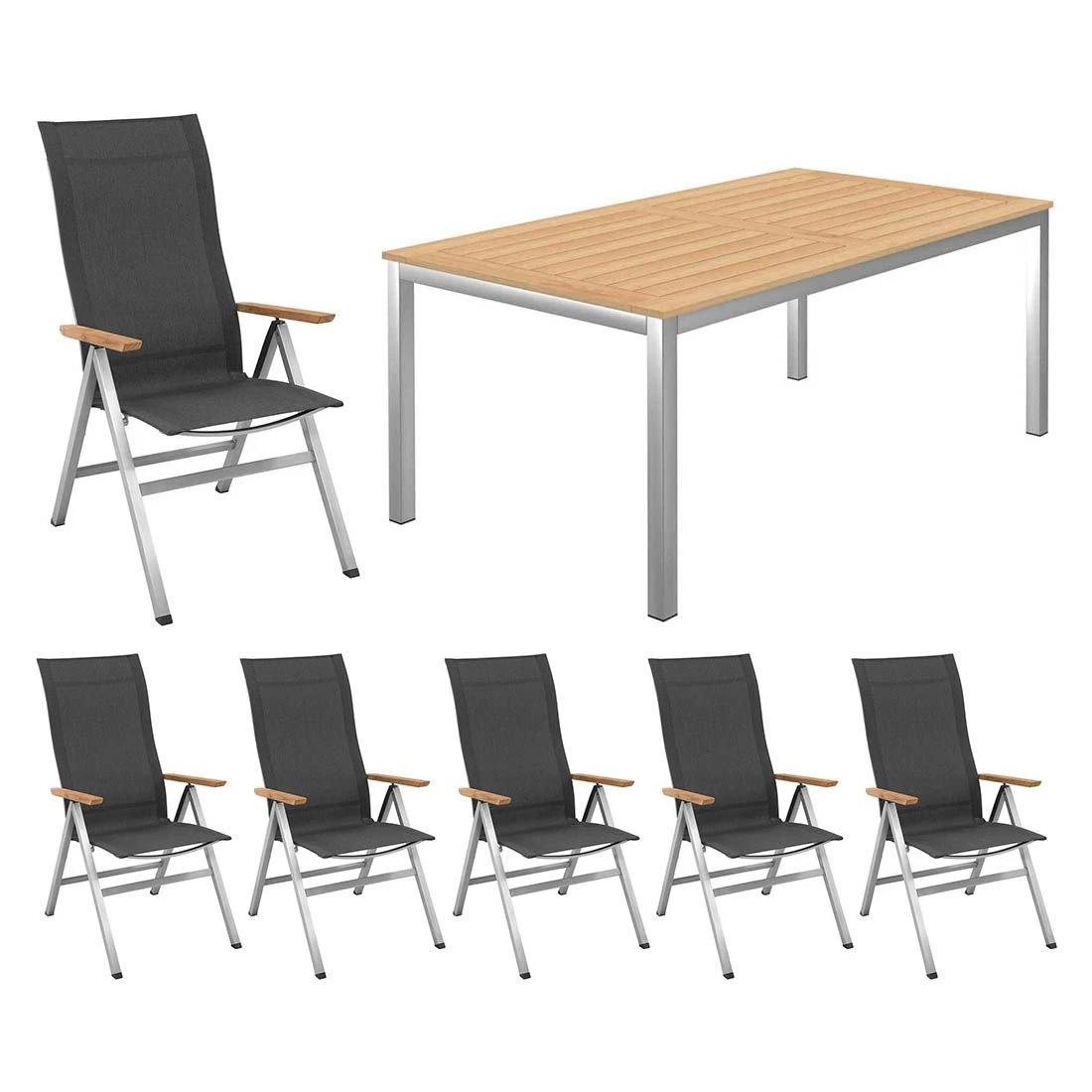 OUTLIV. Kreta Gartenmöbelset 7-tlg. Mit Tisch 180/240x90 Cm Silber/Coal 1 OUTLIV. Kreta Gartenmöbelset 7-tlg. Mit Tisch 180/240x90 Cm Silber/Coal