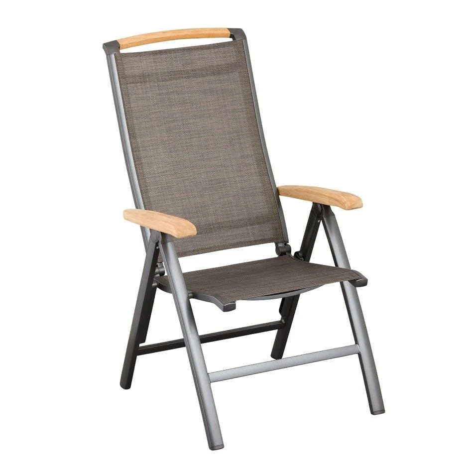 Kettler Memphis Klappsessel Aluminium/Textilene Mit Teak-Armlehnen Anthrazit/Bronze 3 Kettler Memphis Klappsessel Aluminium/Textilene Mit Teak-Armlehnen Anthrazit/Bronze – Bild 3