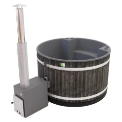 KIRAMI Comfort Family M Badefass-Set Hot Tub Ø170cm Coal Black/Stone Grey