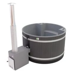 KIRAMI Comfort Family M Badefass-Set Hot Tub Ø170cm Night Black/Stone Grey