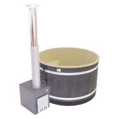 KIRAMI Comfort Steady M Badefass-Set Hot Tub Ø170cm Night Black/Caramel Beige