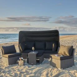 LC Garden Barcelona Loungeinsel 5-tlg. Geflecht Grau Mix/Schwarz -Garten Paradies Verkauf lc garden barcelona loungeinsel 5 tlg geflecht polster grey mix 1248327 3