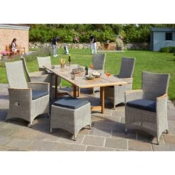 LC Garden Chelsea Gartenmöbel-Set 8-tlg. Tisch 180/280x100cm White Wash/Anthrazit