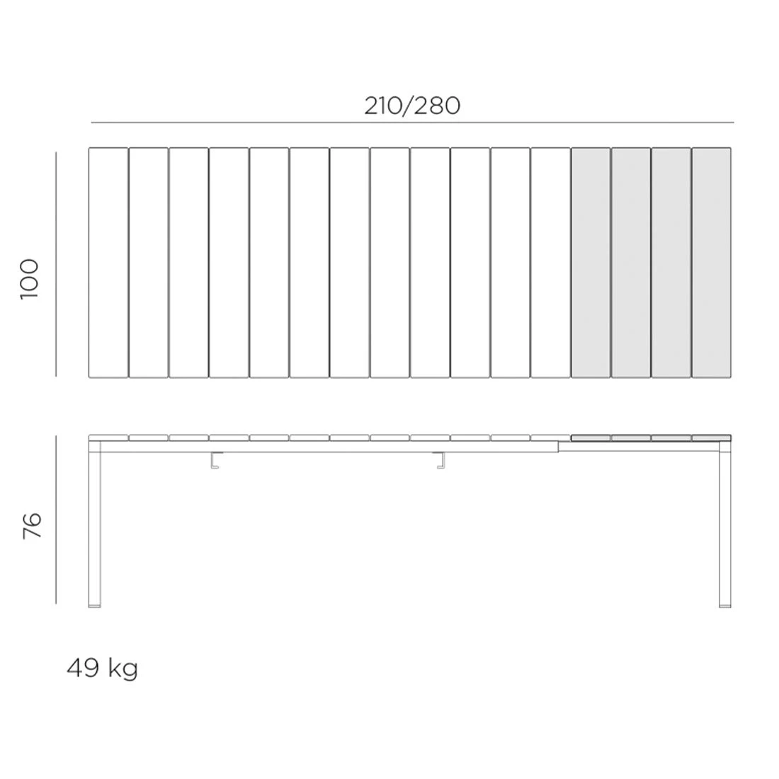Nardi Rio Ausziehtisch 210/280x100cm Aluminium/Kunststoff Weiß 7 Nardi Rio Ausziehtisch 210/280x100cm Aluminium/Kunststoff Weiß – Bild 7