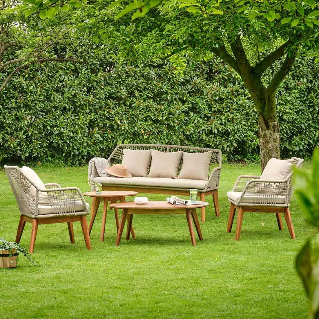 Outdoor Living Seville Loungeset 5-tlg. Akazie/Rope Braun/Sand 2 Outdoor Living Seville Loungeset 5-tlg. Akazie/Rope Braun/Sand – Bild 2