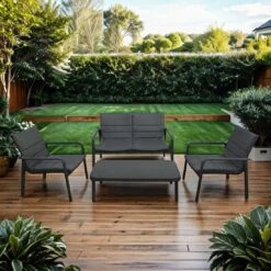 OUTLIV. Fontana Loungeset 4-tlg. Aluminium/Polster Anthrazit/Grau