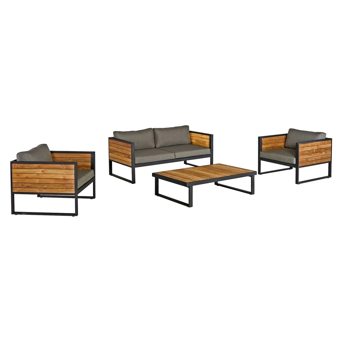 OUTLIV. Rhodos Loungeset 4-tlg. Aluminium/Teak/Olefin Anthrazit/Natur 2 OUTLIV. Rhodos Loungeset 4-tlg. Aluminium/Teak/Olefin Anthrazit/Natur – Bild 2