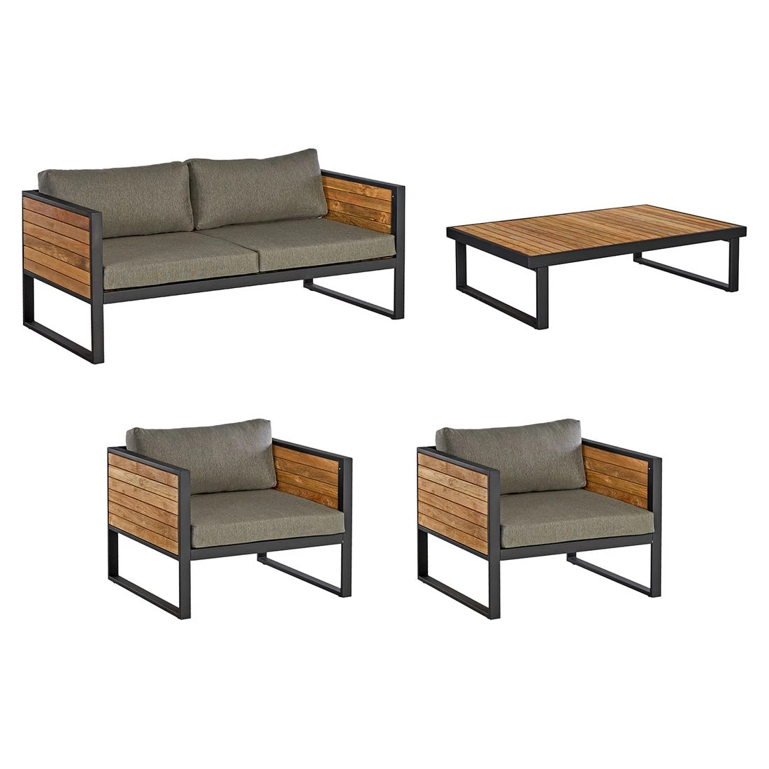 OUTLIV. Rhodos Loungeset 4-tlg. Aluminium/Teak/Olefin Anthrazit/Natur 3 OUTLIV. Rhodos Loungeset 4-tlg. Aluminium/Teak/Olefin Anthrazit/Natur – Bild 3
