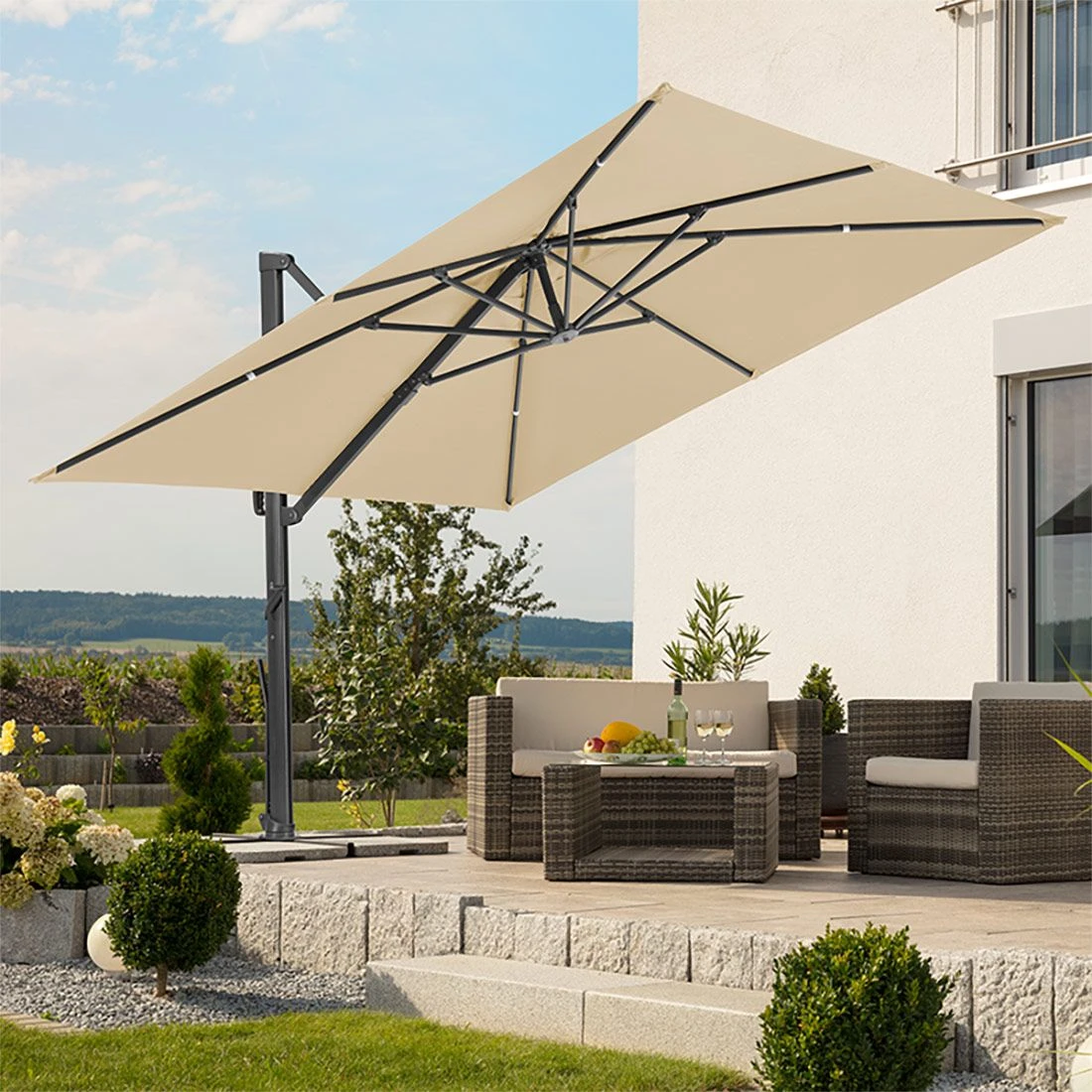 Schneider® Schneider Rhodos Smart Ampelschirm 300x300cm Natur 2 Schneider® Schneider Rhodos Smart Ampelschirm 300x300cm Natur – Bild 2