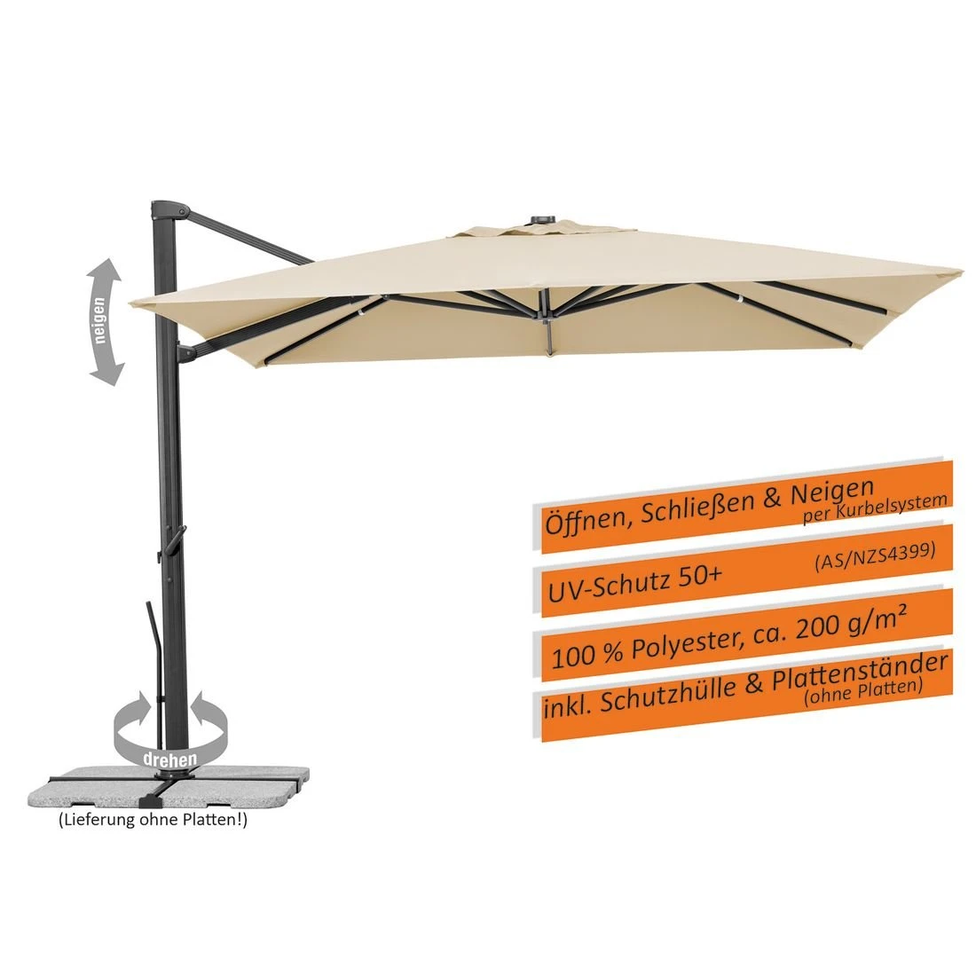 Schneider® Schneider Rhodos Smart Ampelschirm 300x300cm Natur 4 Schneider® Schneider Rhodos Smart Ampelschirm 300x300cm Natur – Bild 4