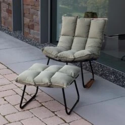 Schöner Wohnen Leska Schaukelstuhl Inkl. Hocker Aluminium/Sunbrella Schwarz/Salbei