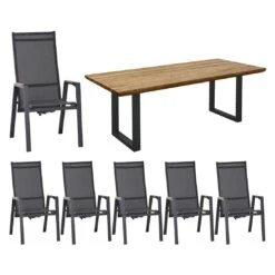 Siena Garden Savona Move Gartenmöbel-Set 7-tlg. Mit Tisch 200x100cm Anthrazit/Schwarz-Silber
