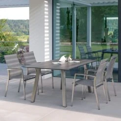 Stern Mika Gartenmöbel-Set 5-tlg. Tisch 180x100cm Silber/Leinen Grau