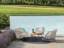 Stern Odea Loungeset 5-tlg. Mit Tisch Ø55 + 65cm Schwarz Matt/Natur