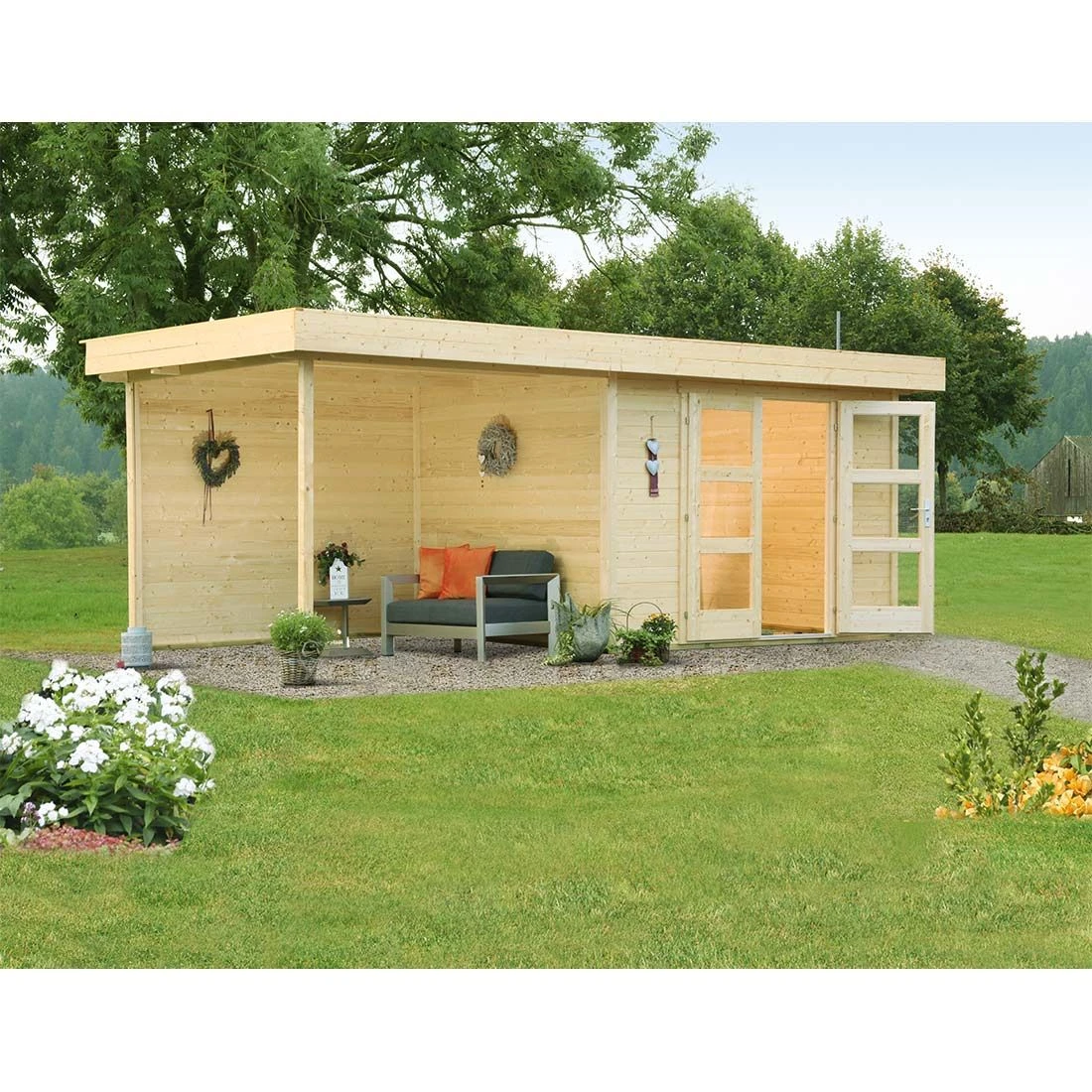 Wolff Finnhaus Calais Gartenhaus Mit Anbau+Rückwand 555x250cm Natur 2 Wolff Finnhaus Calais Gartenhaus Mit Anbau+Rückwand 555x250cm Natur – Bild 2