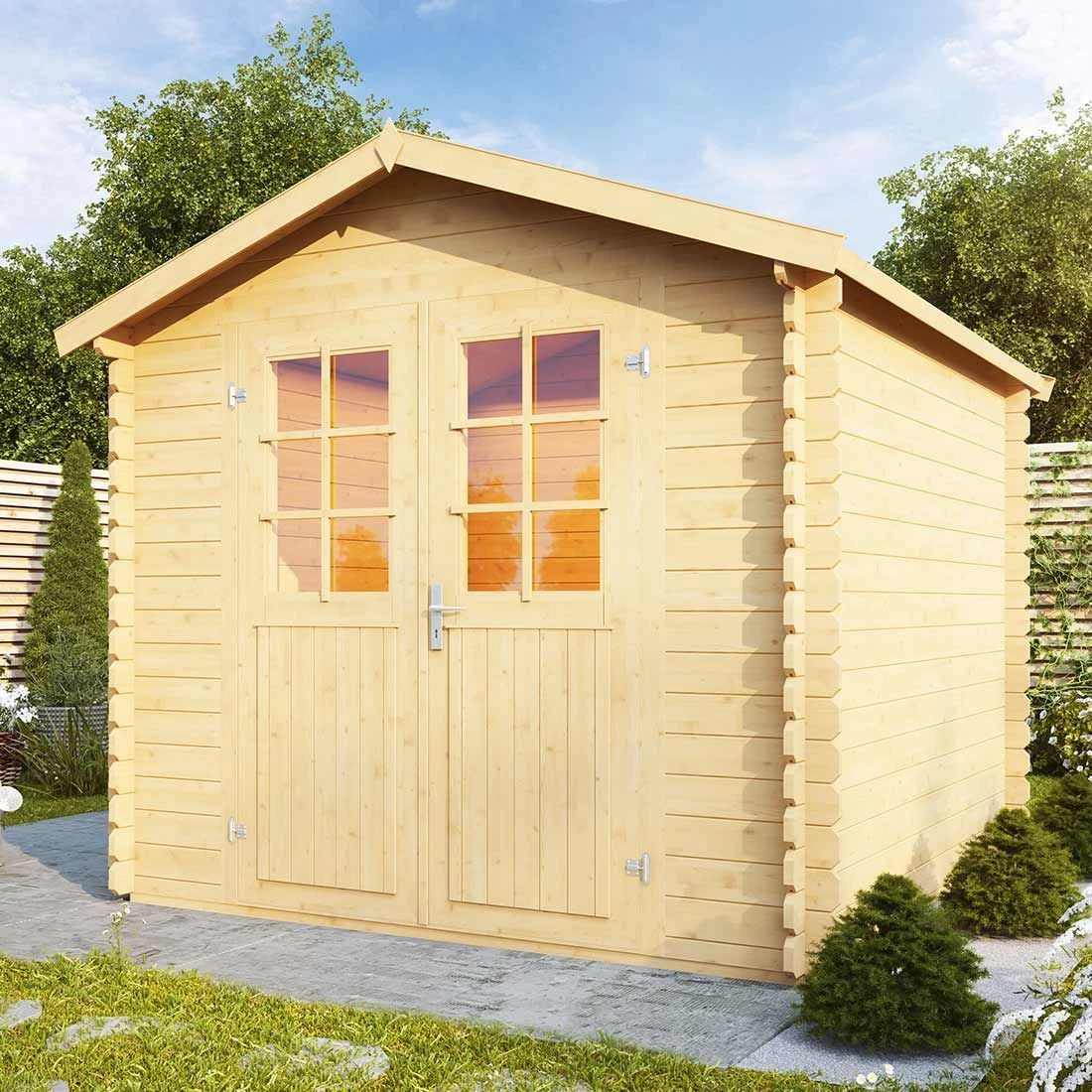 Wolff Finnhaus Lyon B Gartenhaus 230x230cm Inkl. Fußboden+Doppeltür Natur 2 Wolff Finnhaus Lyon B Gartenhaus 230x230cm Inkl. Fußboden+Doppeltür Natur – Bild 2