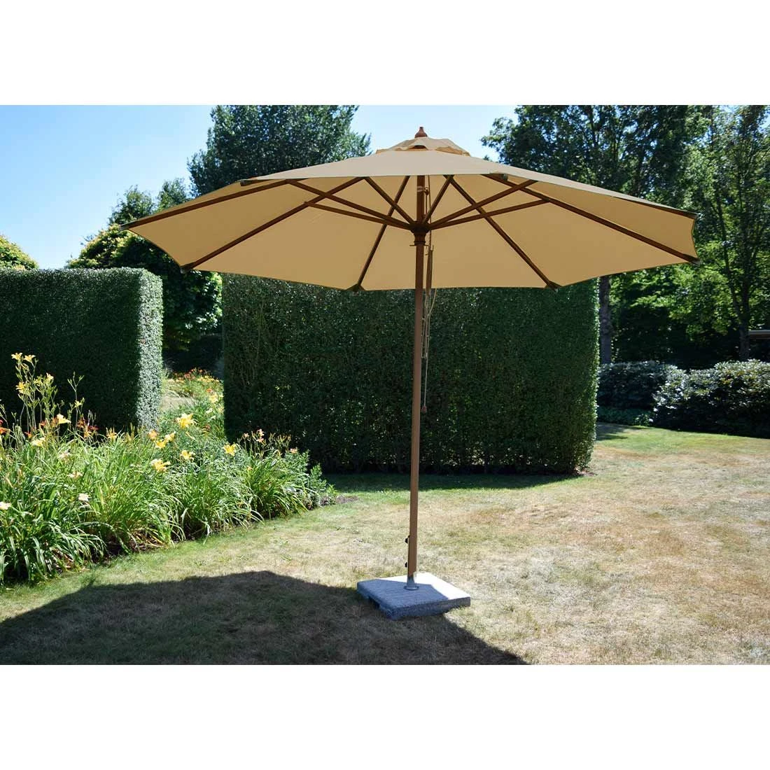 Zebra Calypso Novo Sonnenschirm Ø300cm Holz/Olefin Taupe 2 Zebra Calypso Novo Sonnenschirm Ø300cm Holz/Olefin Taupe – Bild 2